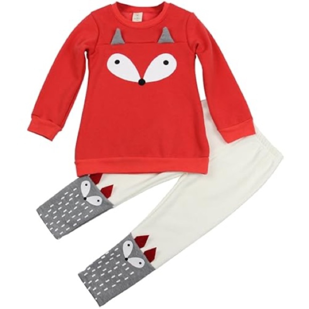 Fox Sweatshirt and Fleece Pants 2 Piece Set Red Gray White Size 12-18 Months